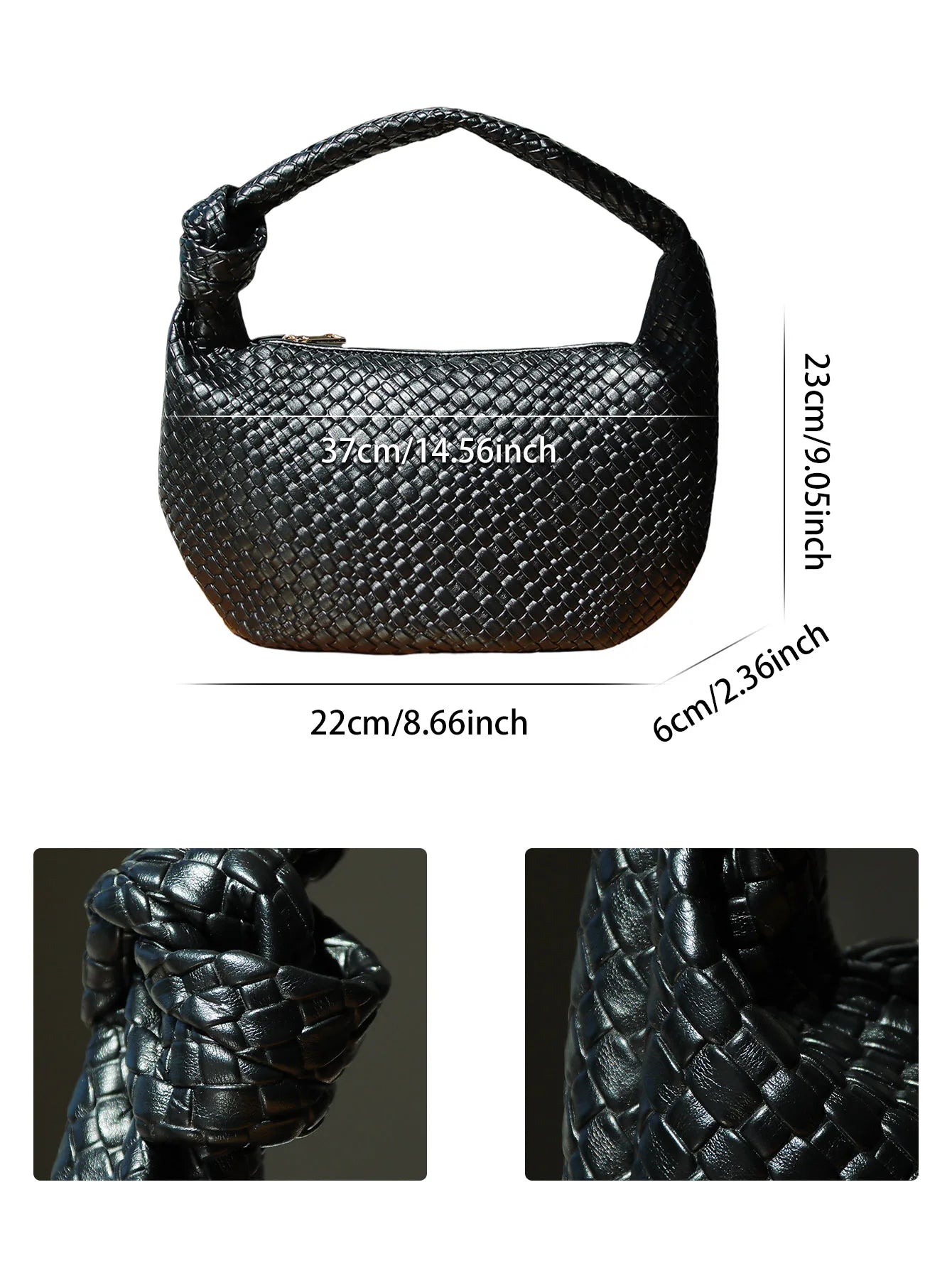 A&A Tindra Woven Knot Handle Black Handbag