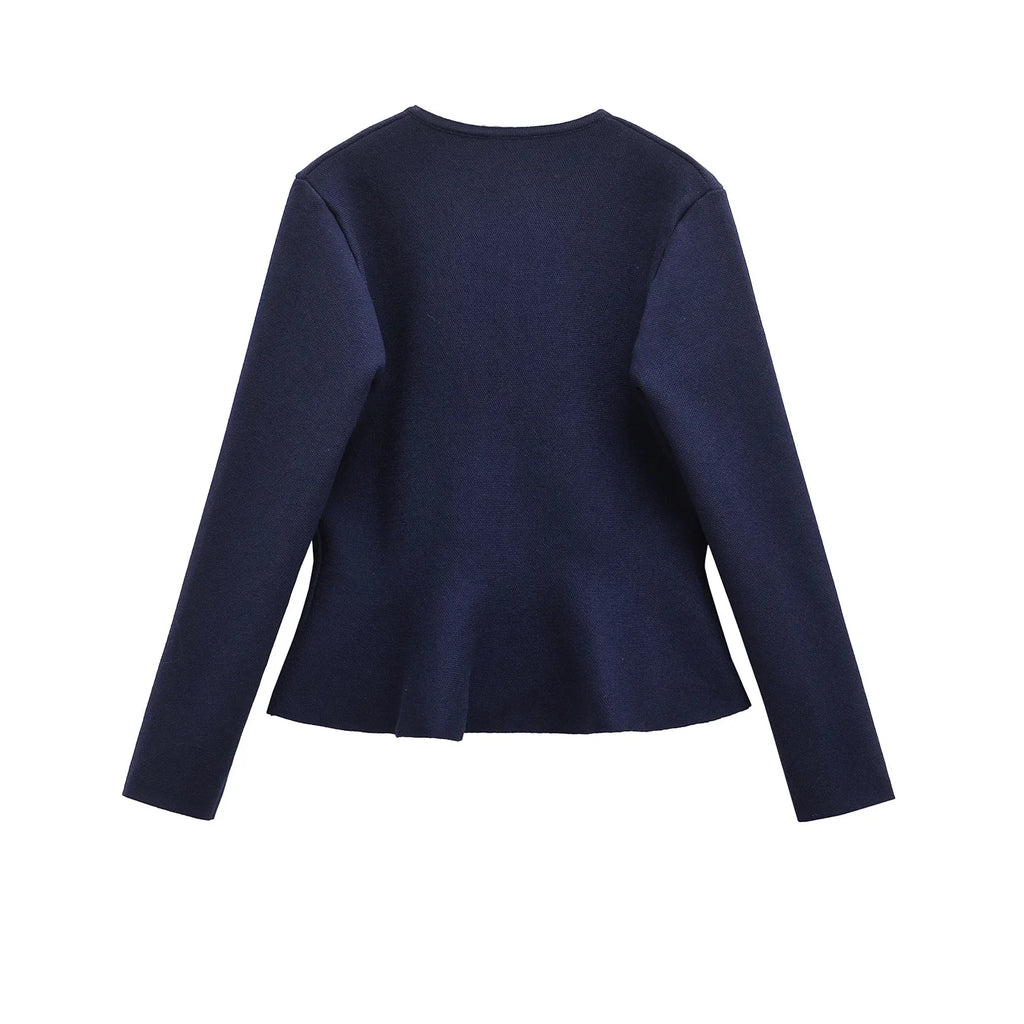 A&A Navy Knit Flare Hem Long Sleeve Cardigan