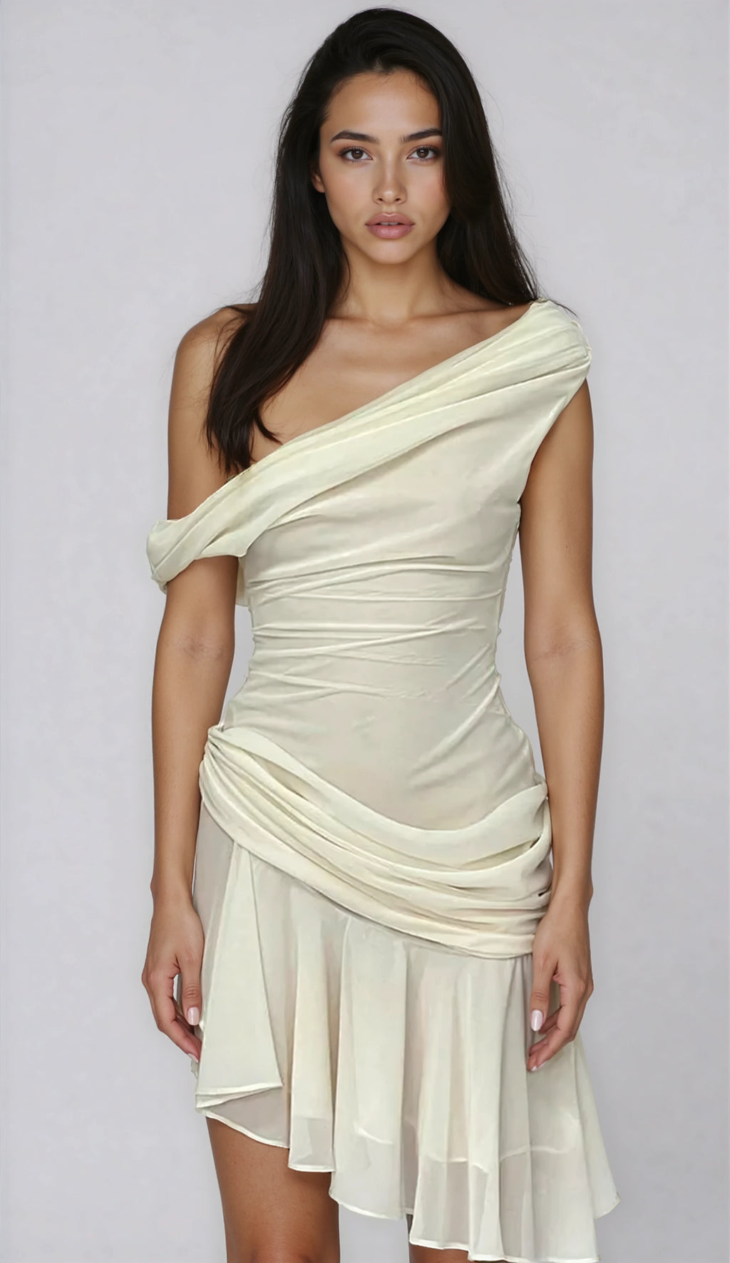 A&A Goddess Drape One Shoulder Mini Dress