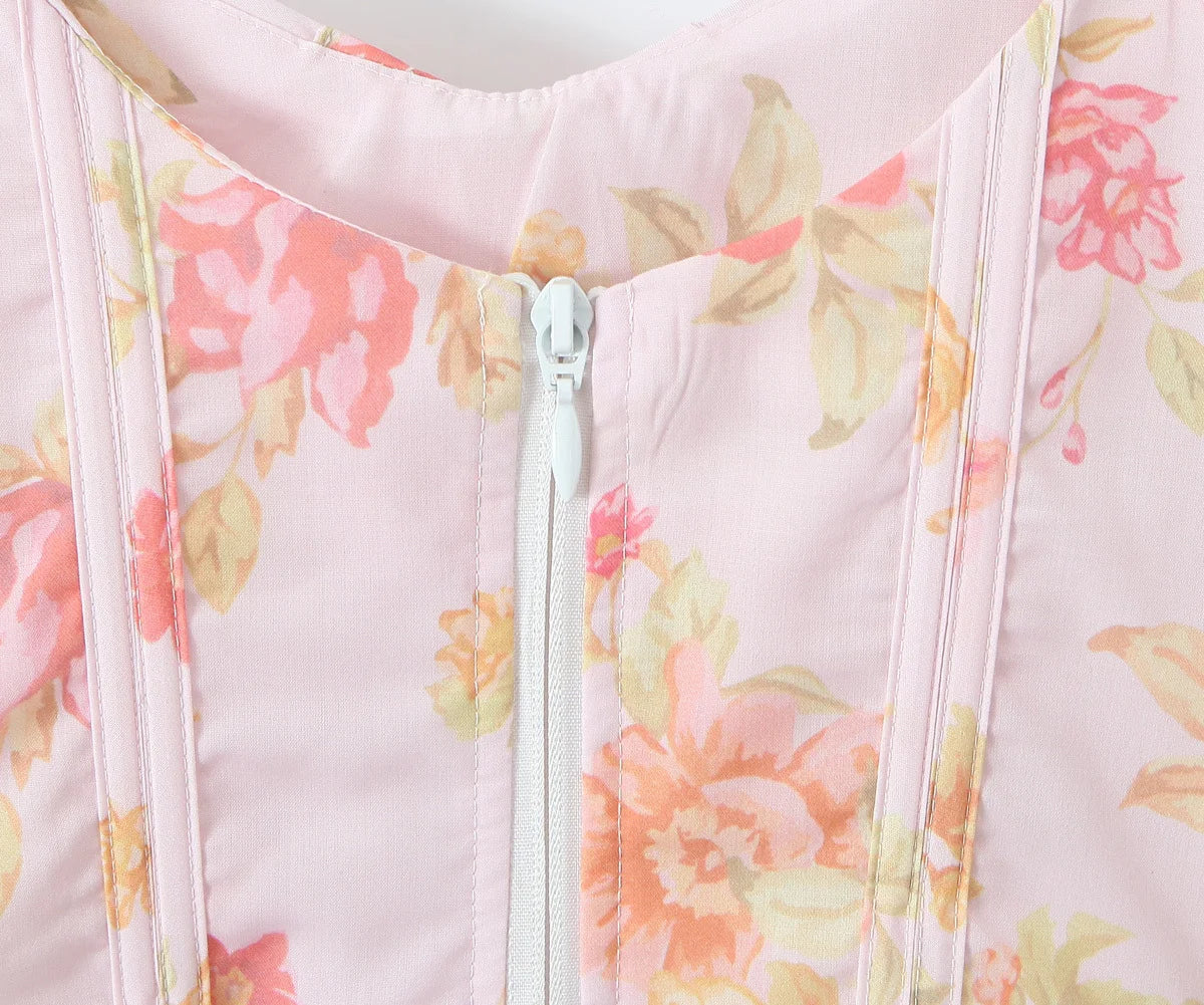 A&A Lucienne Floral Print Ruffle Hem Corset Top