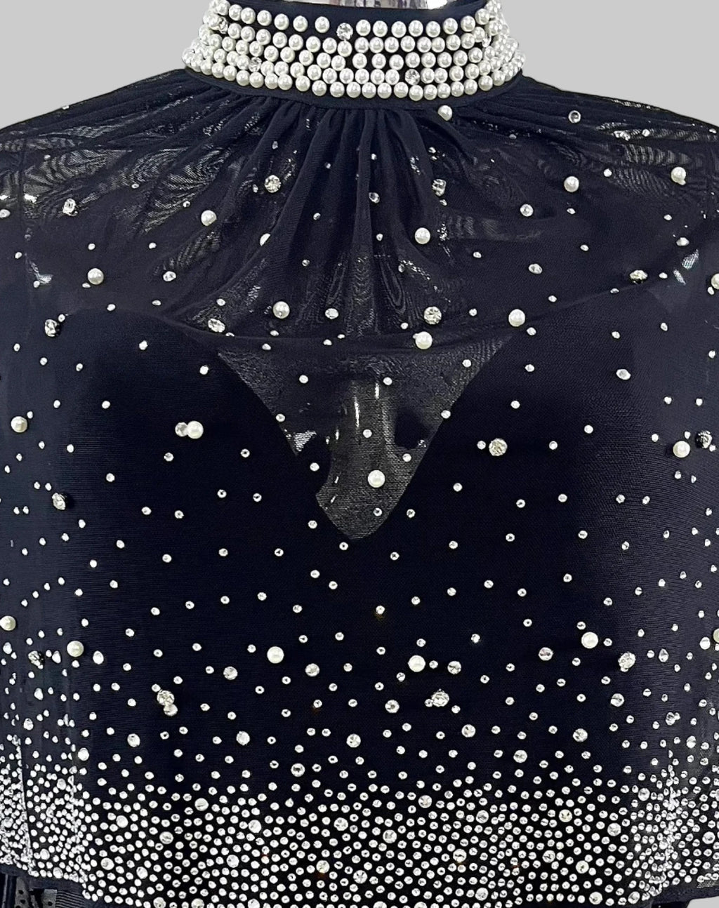 A&A Luxe Embellished Diamonte Draped Cape Maxi Dress