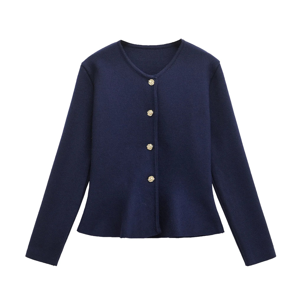 A&A Navy Knit Flare Hem Long Sleeve Cardigan