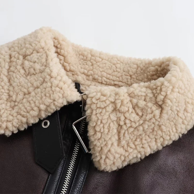 A&A Sleeveless Faux Leather Shearling Biker Vest