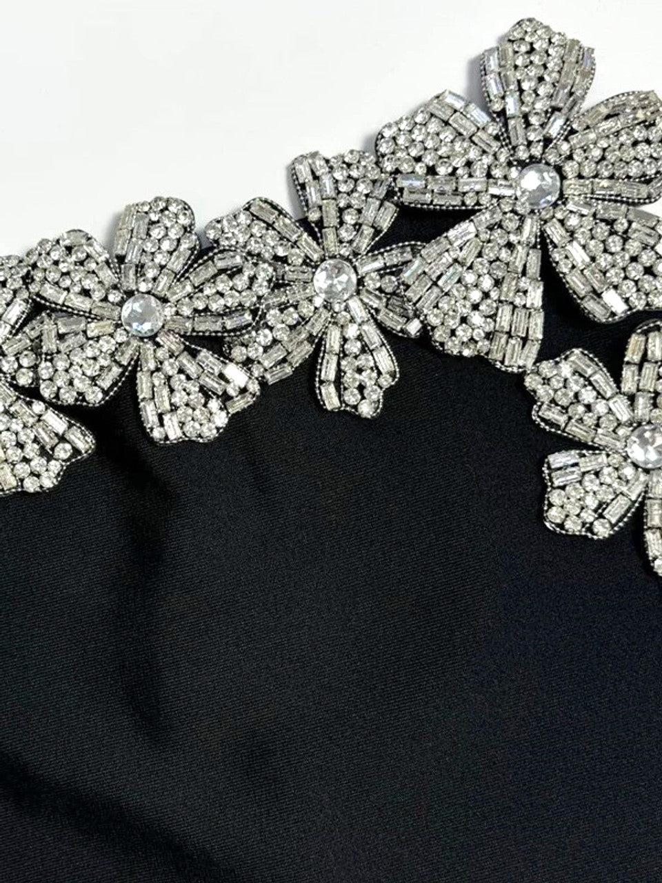 A&A Luxe Strapless Flower Crystal Black Maxi Bandage Skirt Set