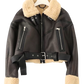 A&A Faux Shearling Collar Crop Jacket Belt Detail