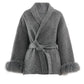 A&A 100% Wool Fur Trim Long Sleeve Coat