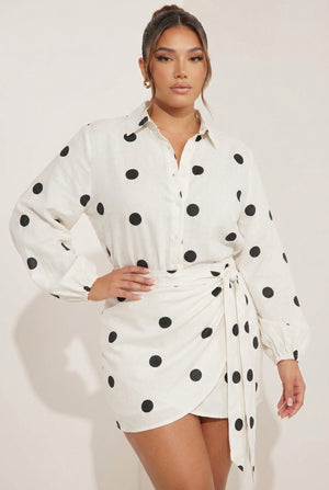 A&A Hyacinth Polka Dot Mini Skirt & Shirt Set