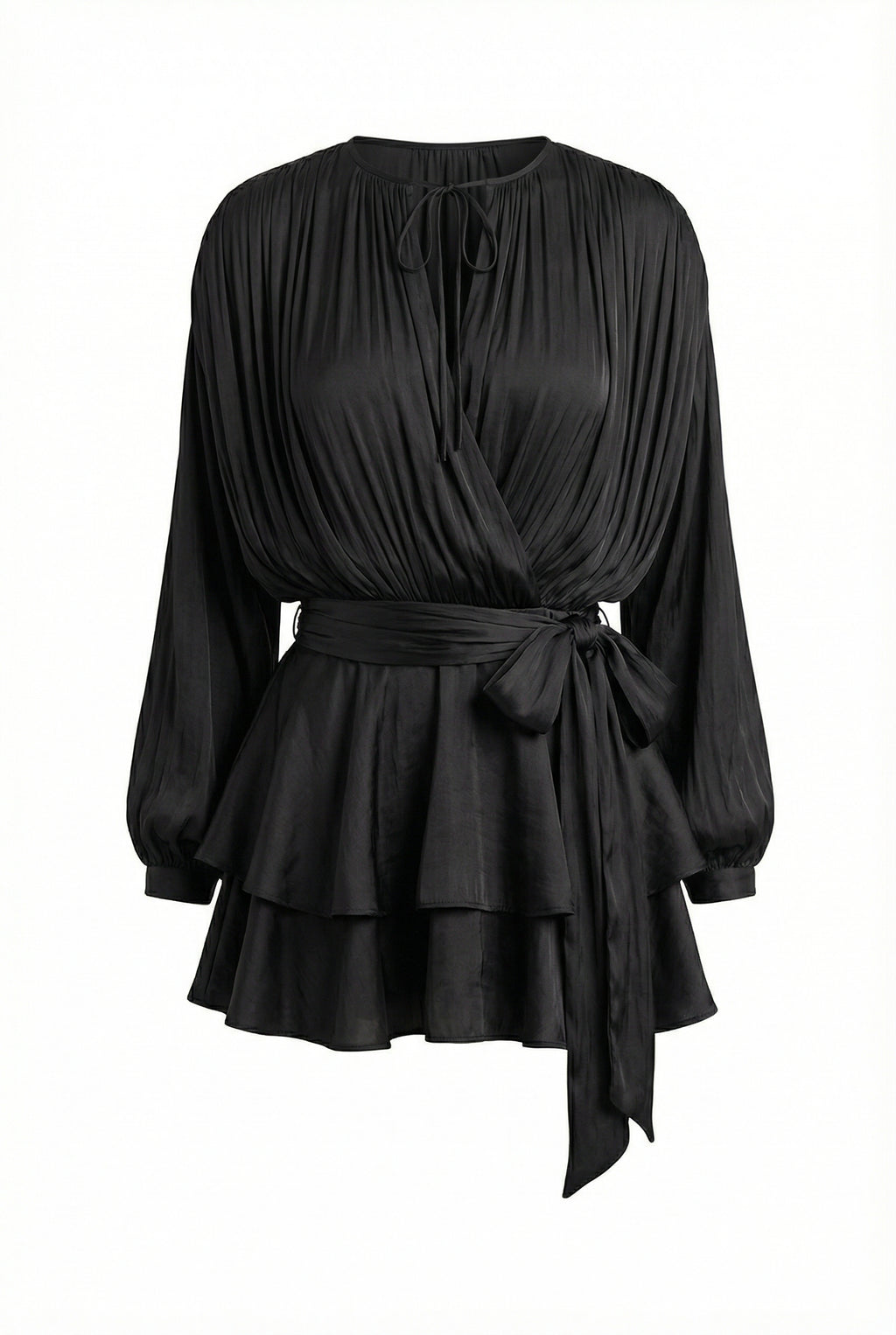 A&A Luxe Gardenia Pleated Ruffle Blouse Mini Dress