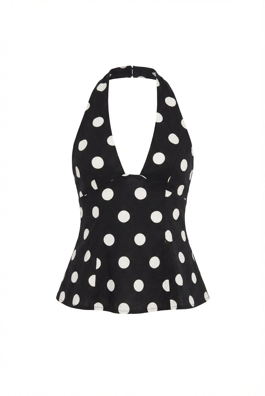 A&A Poppy Polka Dot Bow Detail Halter Neck Top