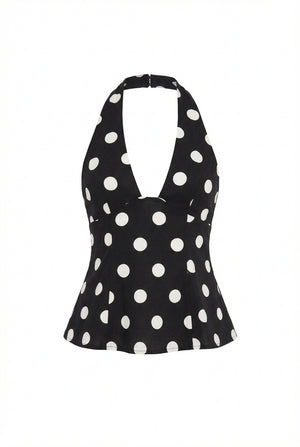 A&A Poppy Polka Dot Bow Detail Halter Neck Top