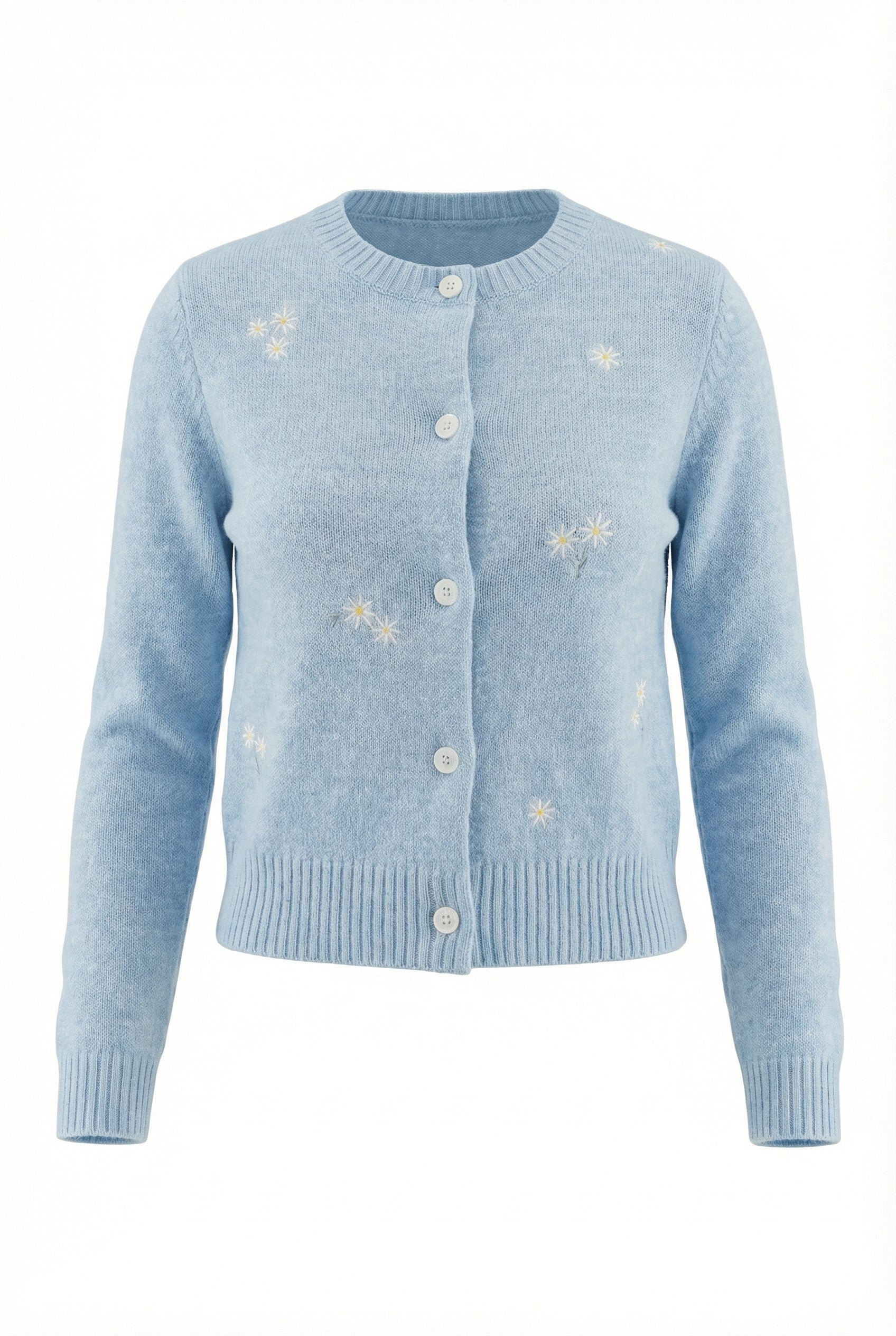 A&A Freesia Blue Embroidery Crewneck Cardigan