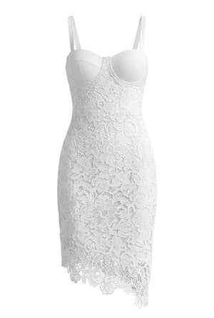 A&A Meliora Asymmetric Lace Floral Bandage Bodycon Midi Dress