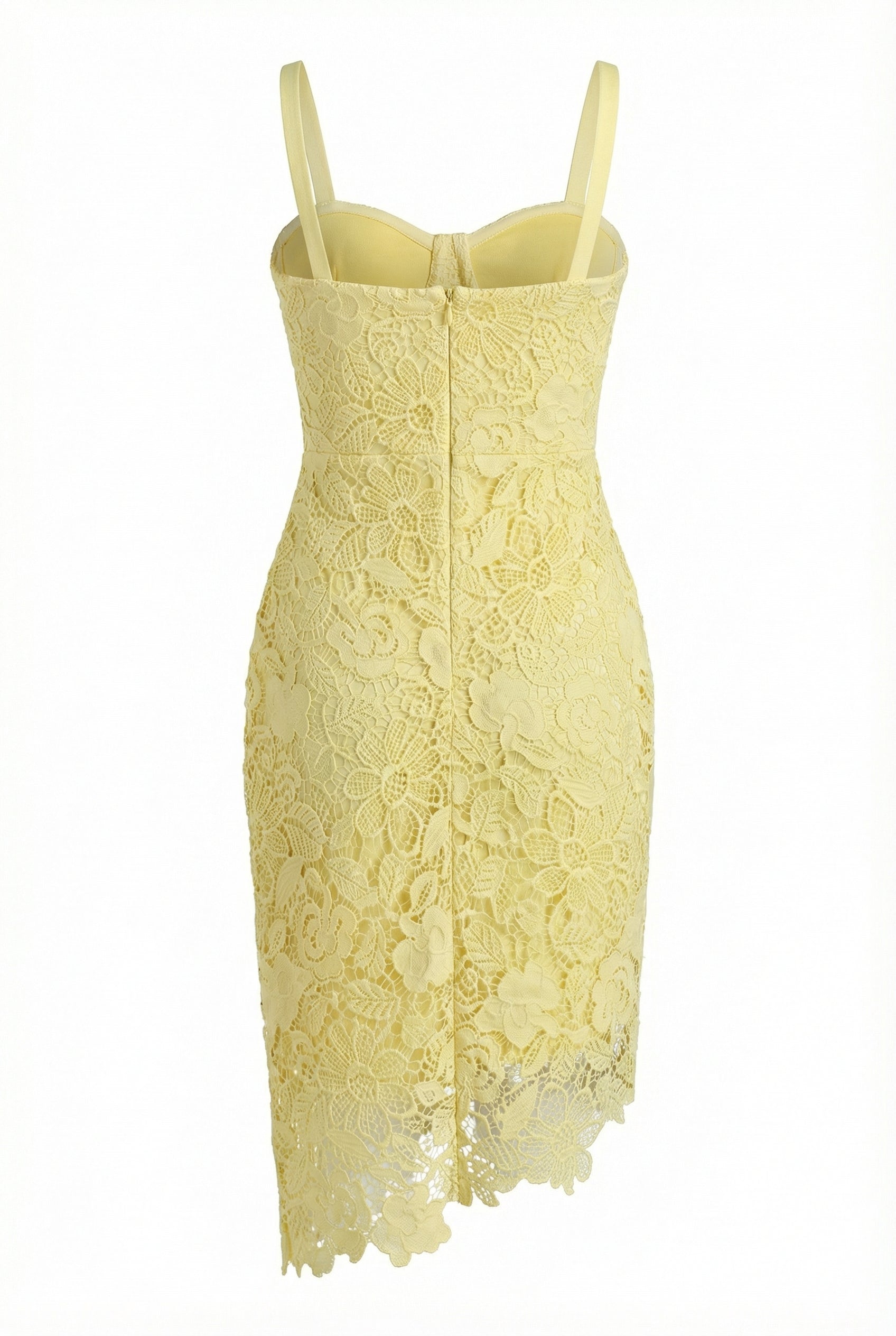 A&A Meliora Asymmetric Lace Floral Bandage Bodycon Midi Dress