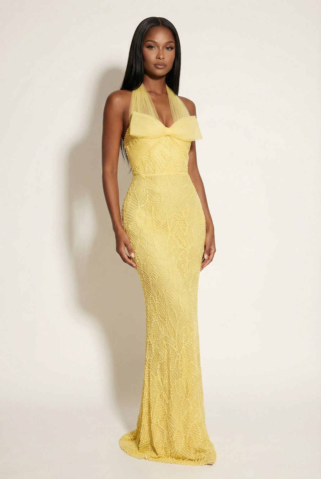 A&A Surié Halter Neck Bow Detail Beaded Embroidery Maxi Dress