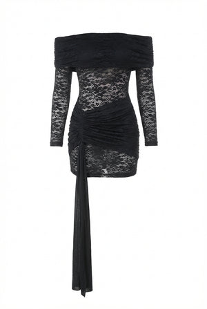 A&A Aveline Off Shoulder Lace Draped Bodycon Mini Dress
