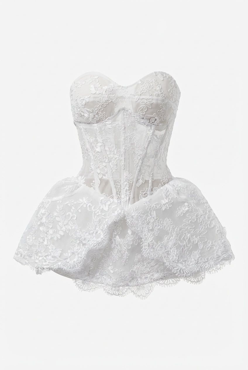 A&A Florina Lace Embroidery Corset Detail Mini Dress