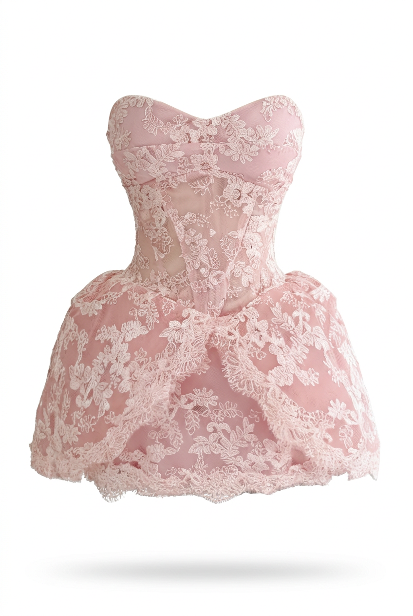 A&A Florina Lace Embroidery Corset Detail Mini Dress