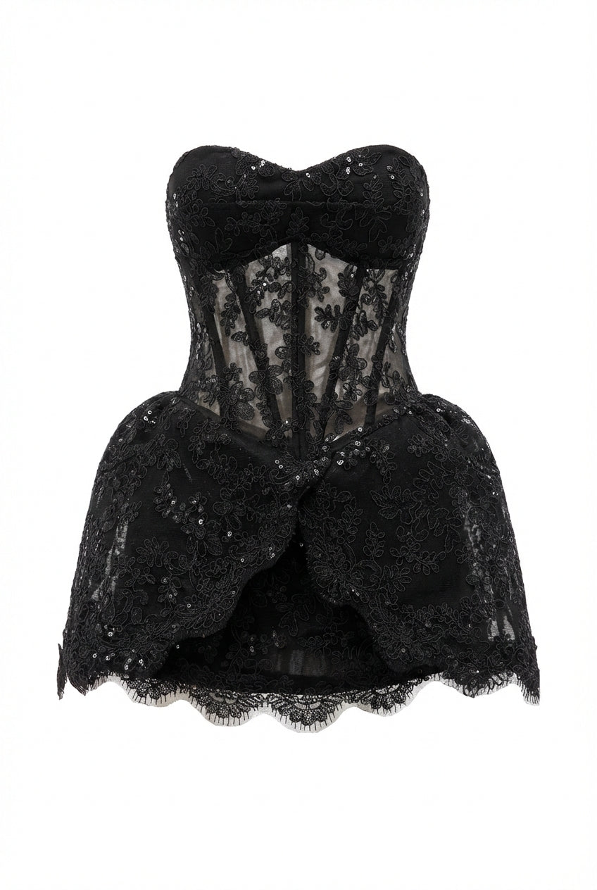 A&A Florina Lace Embroidery Corset Detail Mini Dress
