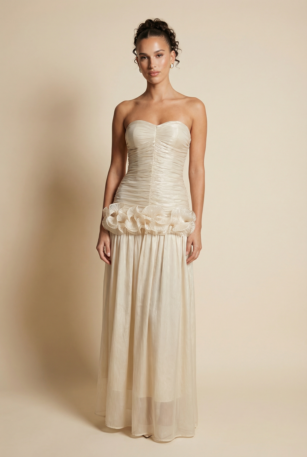 A&A Virella Sweetheart Ruched Chiffon Midaxi Dress