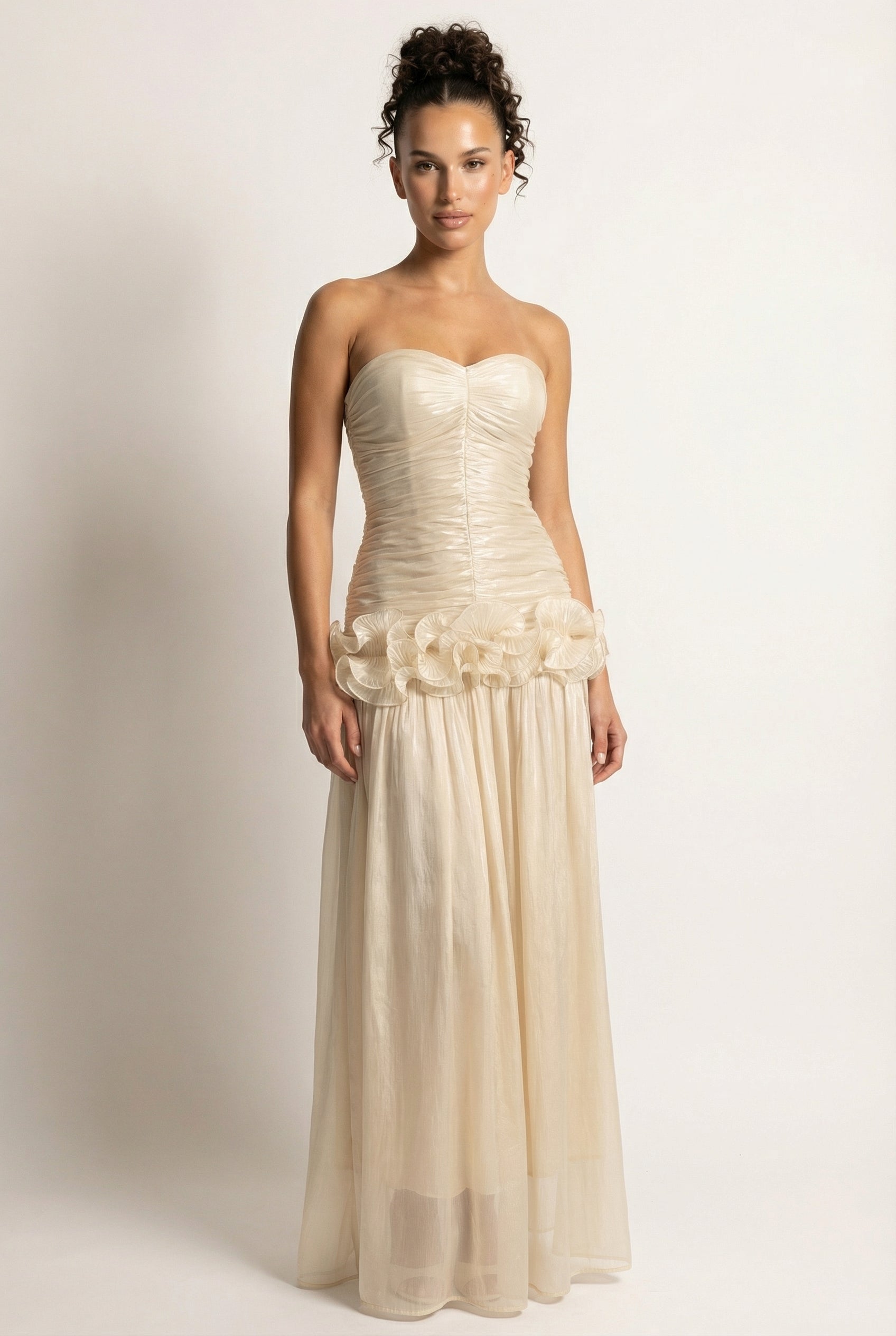 A&A Virella Sweetheart Ruched Chiffon Midaxi Dress