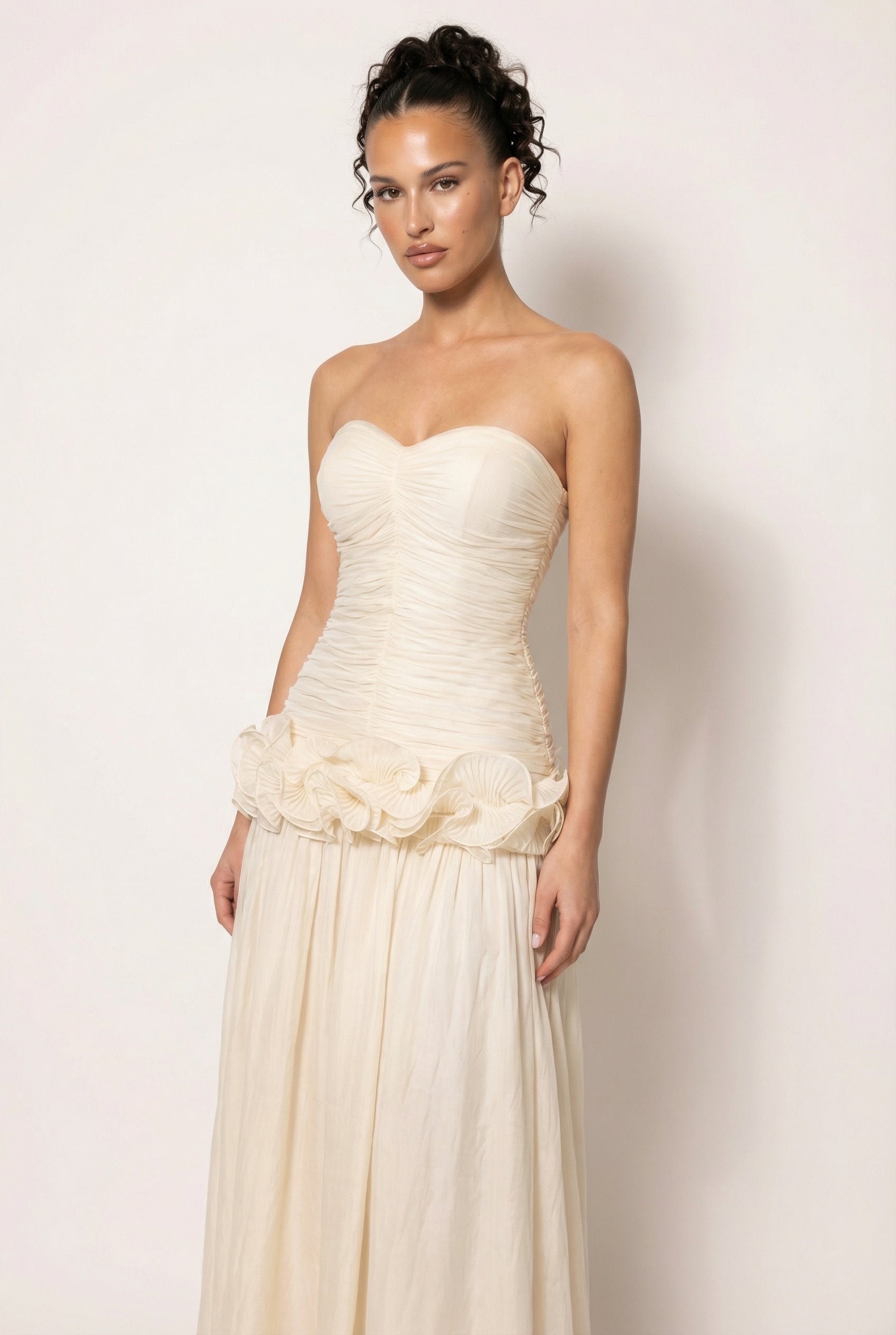 A&A Virella Sweetheart Ruched Chiffon Midaxi Dress