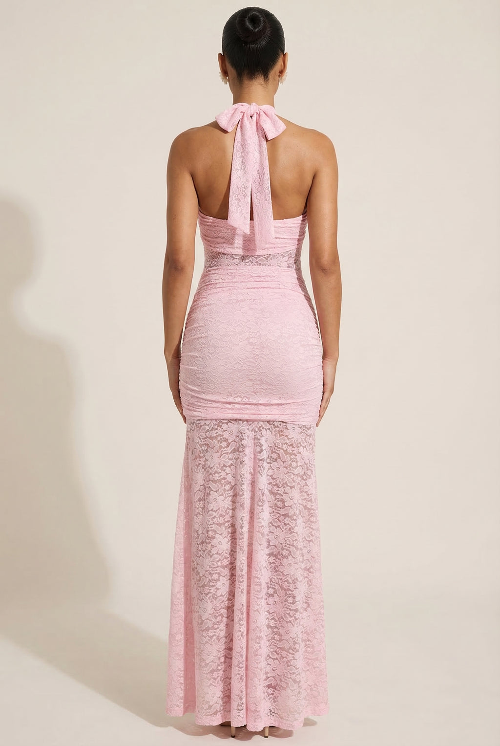 A&A Bellamy Lace Draped Ruched Bodycon Maxi Dress