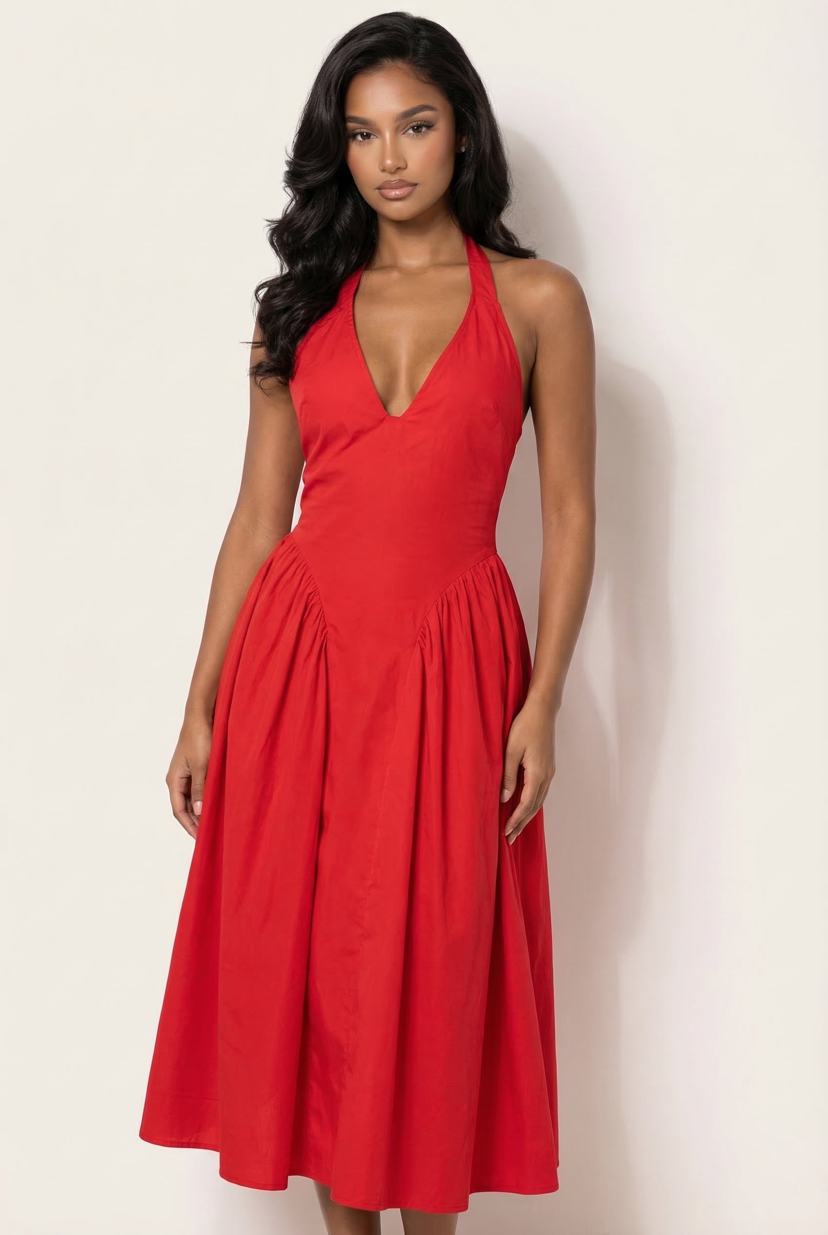 A&A Sari Halter A-Line Midi Dress