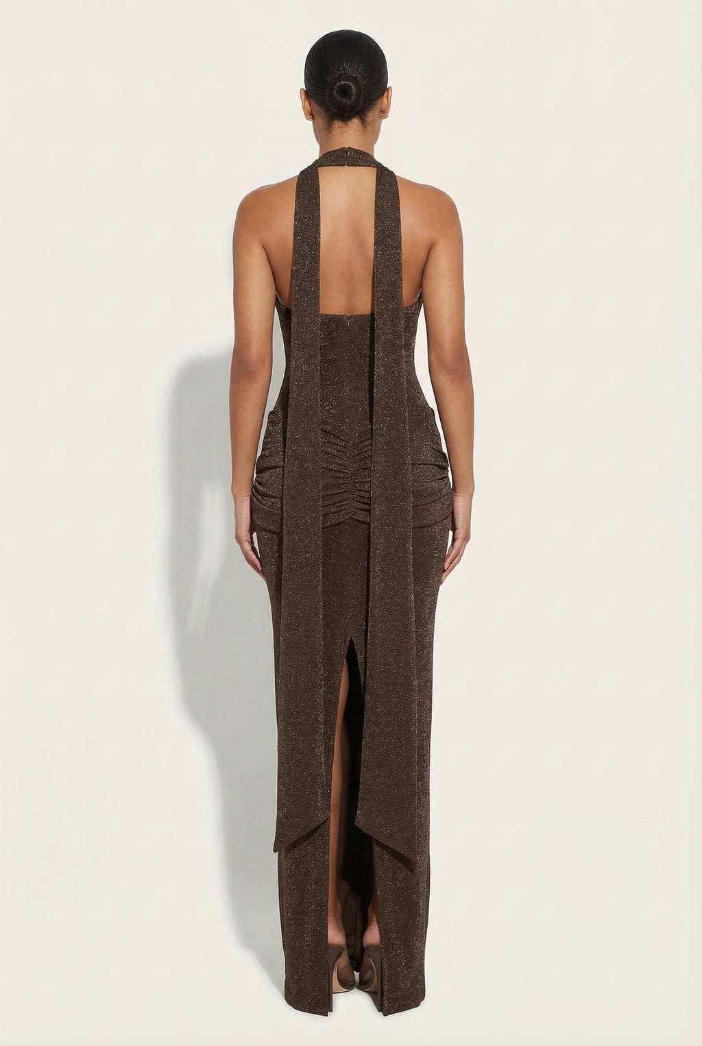 A&A Cressida Halter Neck Draped Glitter Maxi Dress