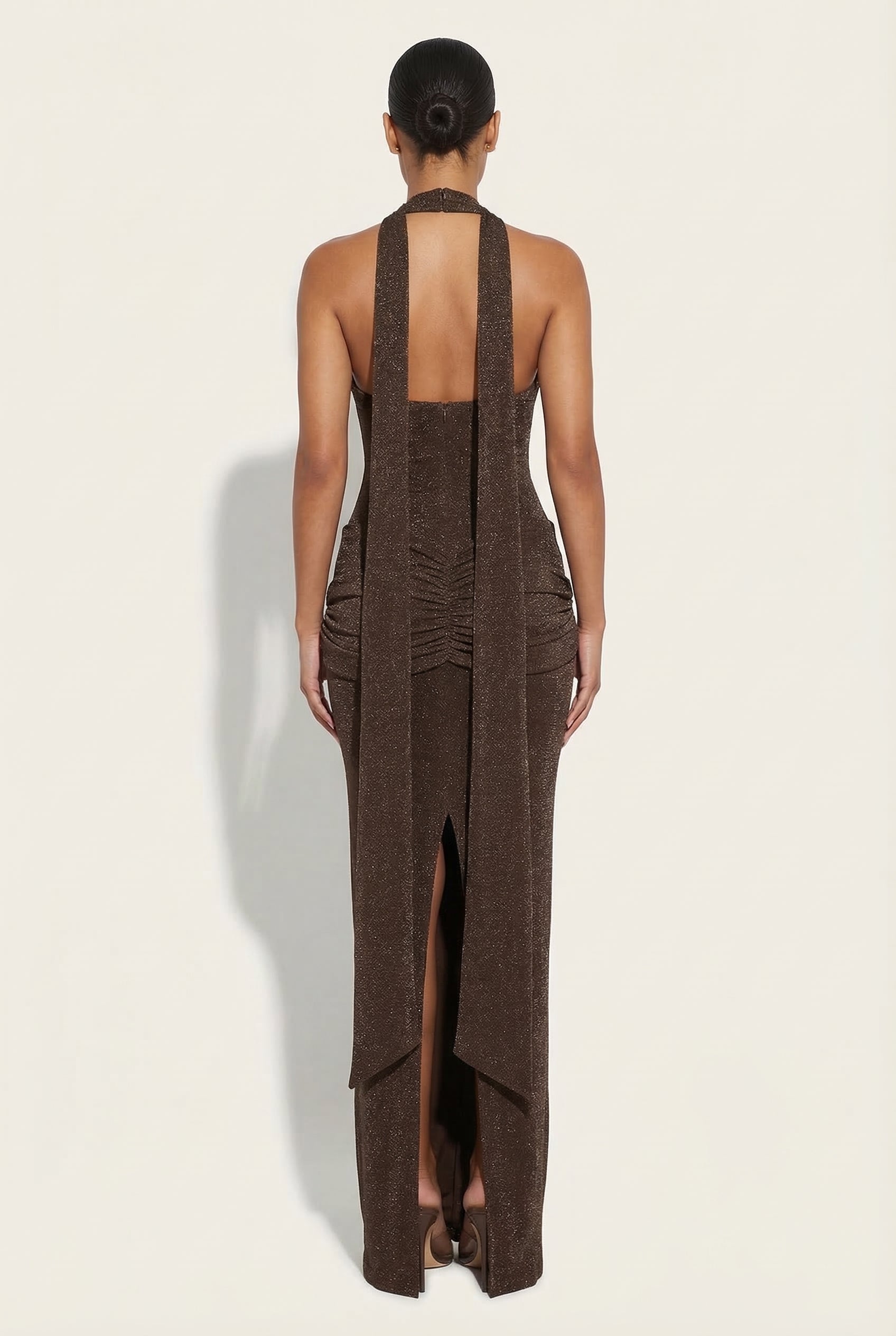 A&A Cressida Halter Neck Draped Glitter Maxi Dress