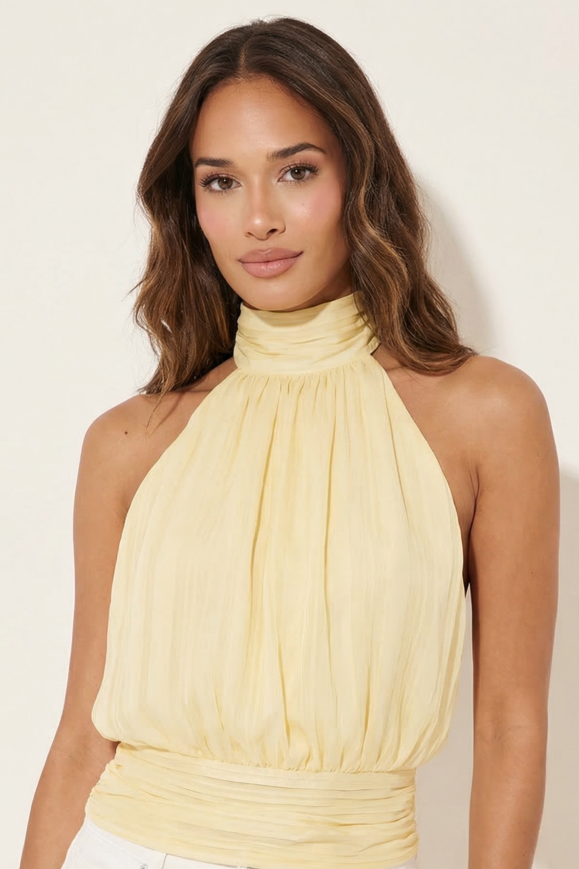 A&A Monette High-Neck Draped Halter Top