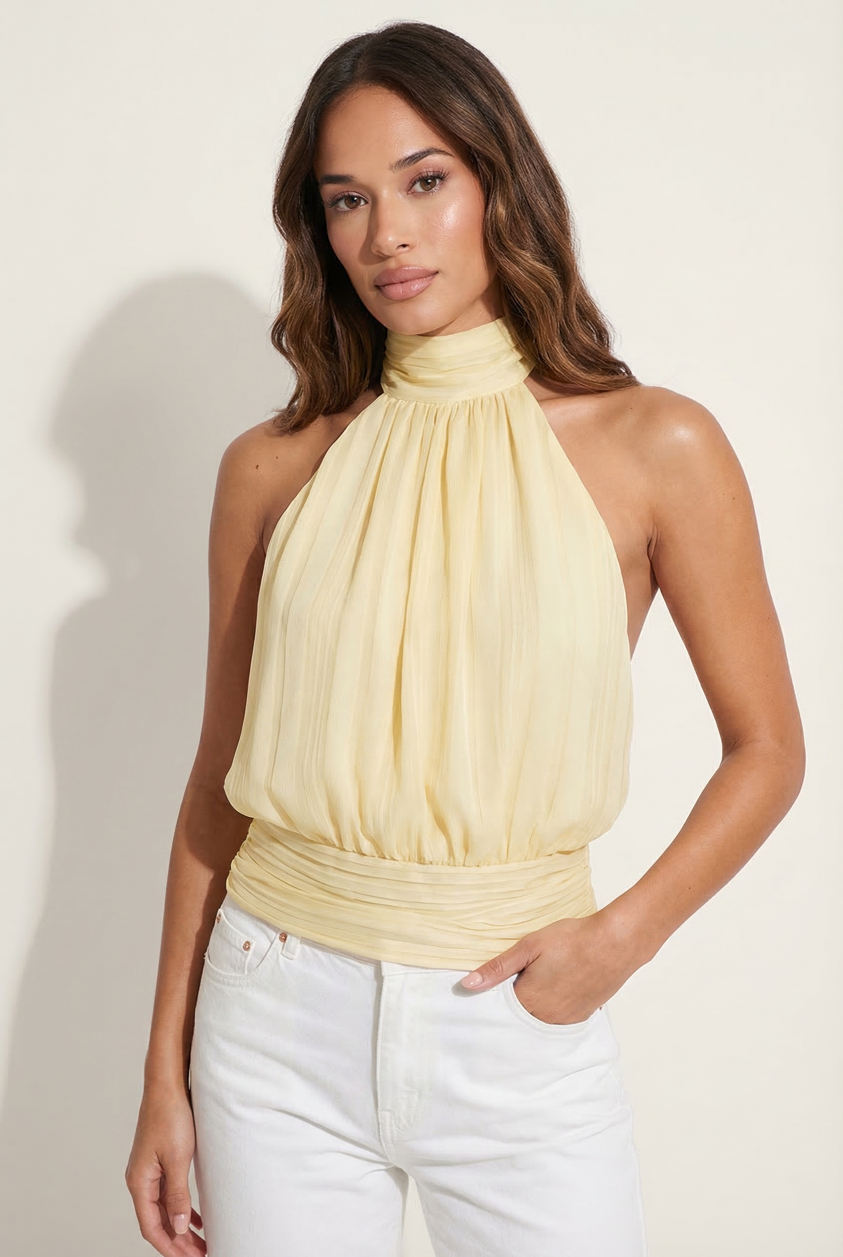 A&A Monette High-Neck Draped Halter Top