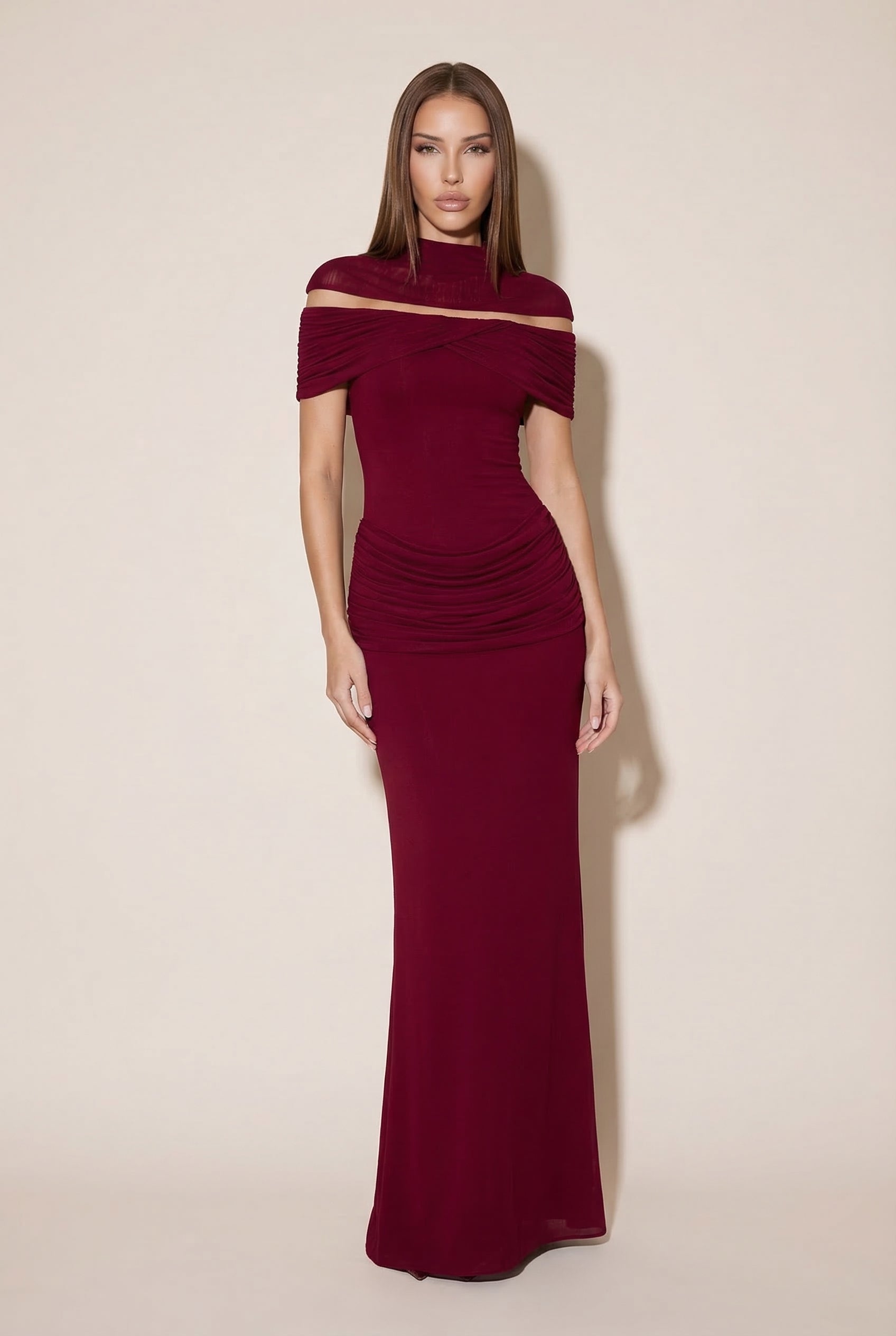 A&A Lysandra High Neck Drape Detail Midaxi Dress