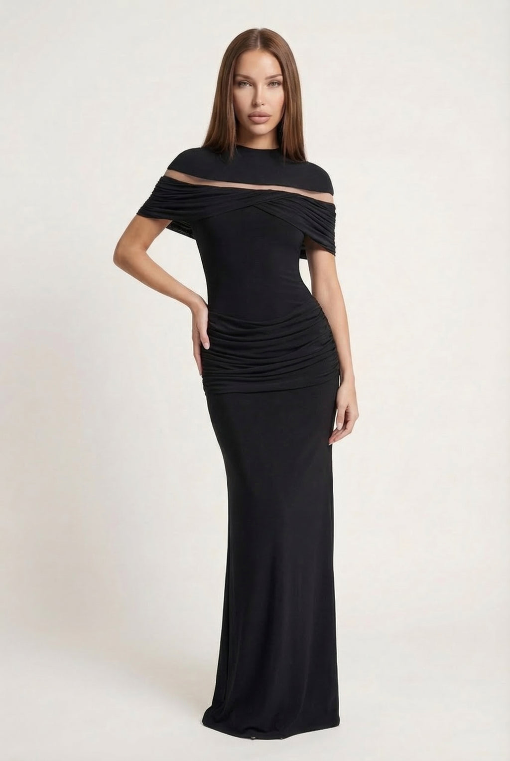 A&A Lysandra High Neck Drape Detail Midaxi Dress