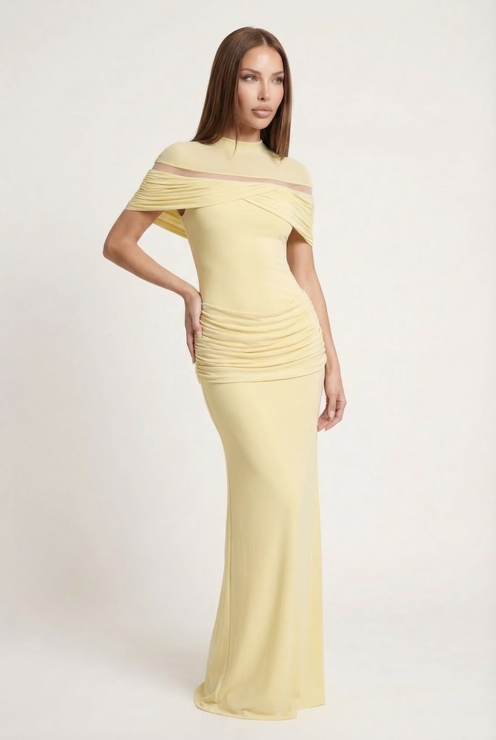 A&A Lysandra High Neck Drape Detail Midaxi Dress