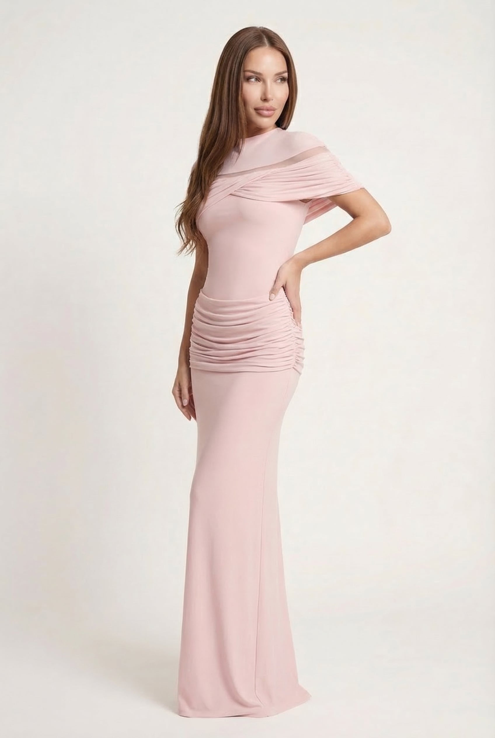 A&A Lysandra High Neck Drape Detail Midaxi Dress