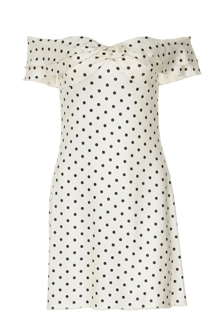 A&A Lunessa Off Shoulder Polka Dot Mini A-Line Dress
