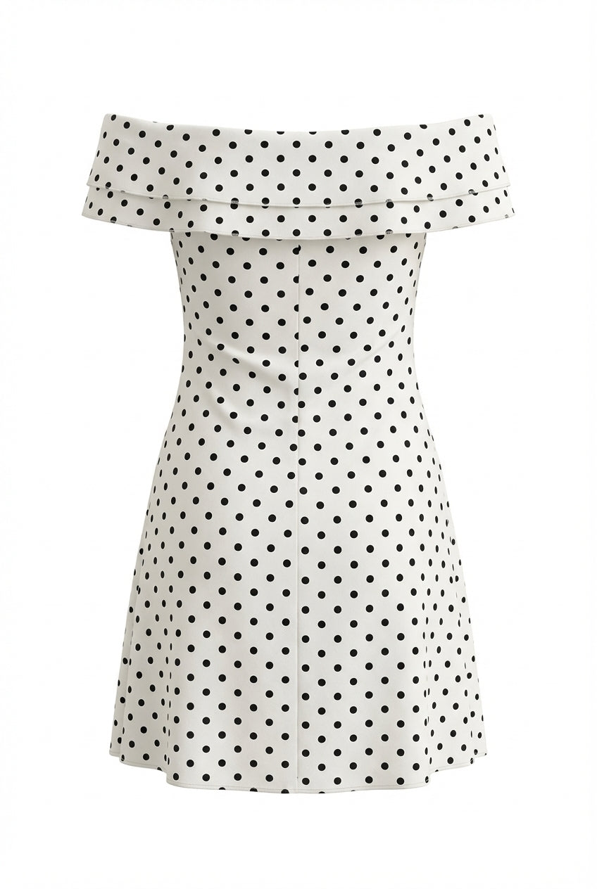 A&A Lunessa Off Shoulder Polka Dot Mini A-Line Dress