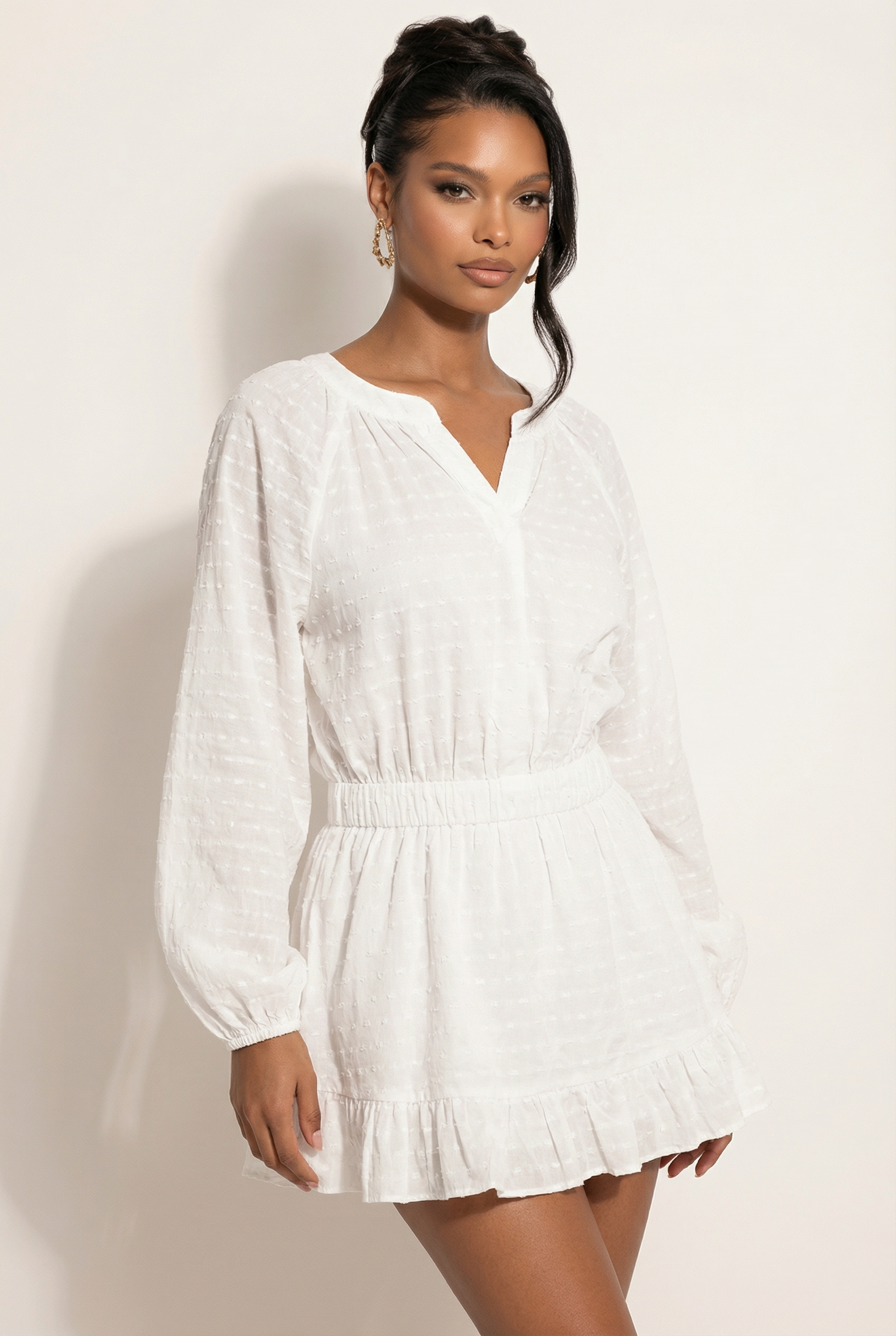 A&A Alouette Ruffled Button Up Mini Dress