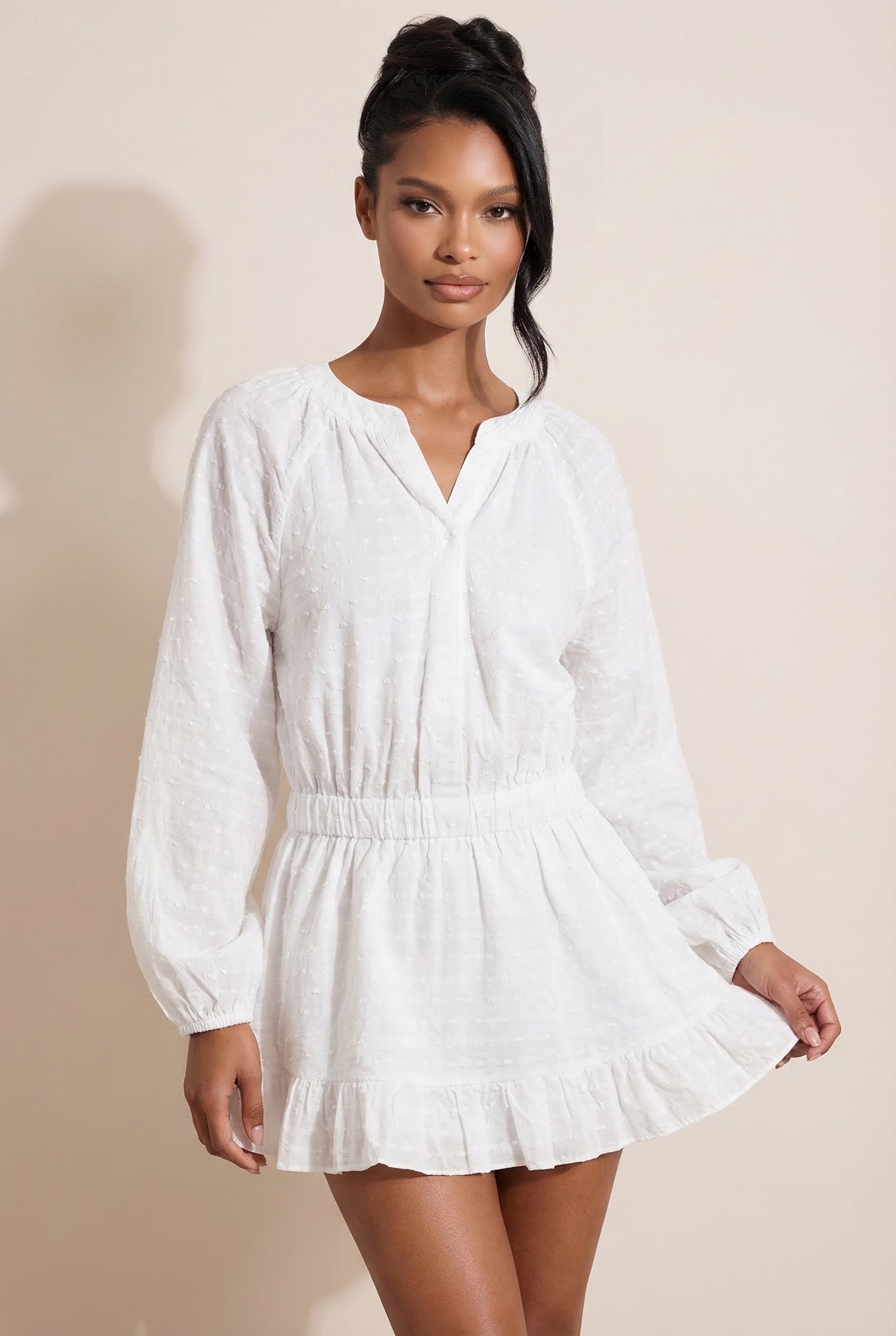 A&A Alouette Ruffled Button Up Mini Dress