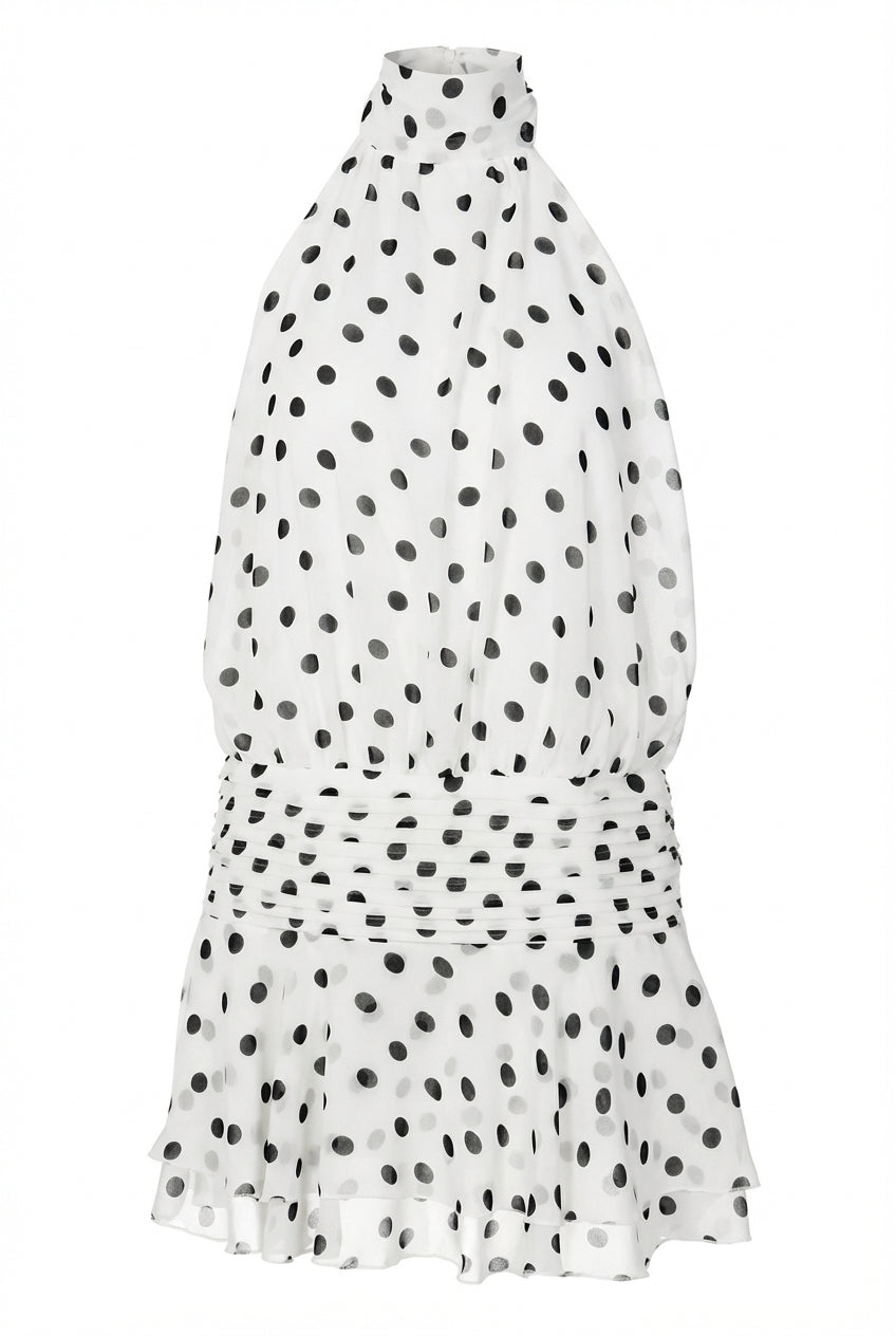 A&A Vela Backless Ruffled Halter Neck Pleated Dress