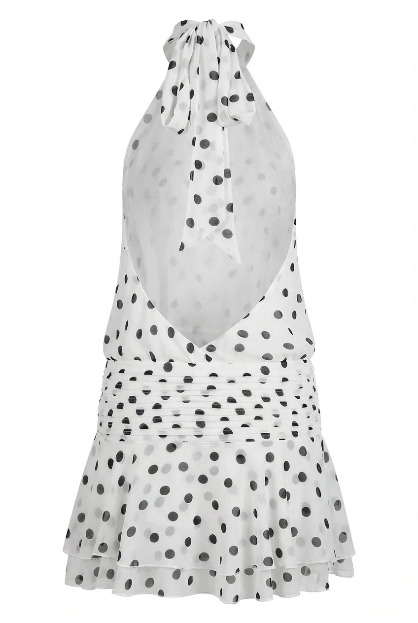 A&A Vela Backless Ruffled Halter Neck Pleated Dress