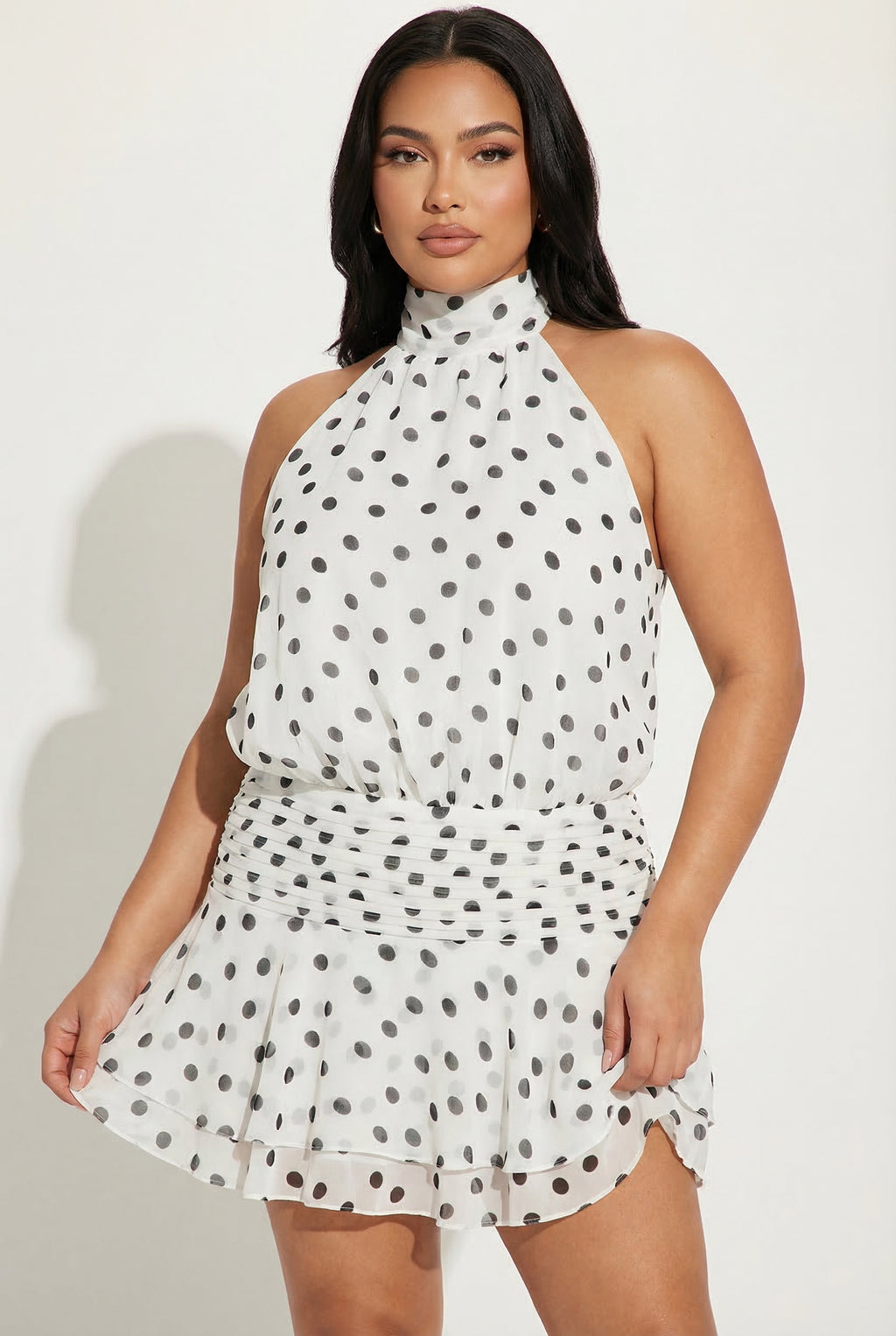 A&A Vela Backless Ruffled Halter Neck Pleated Dress