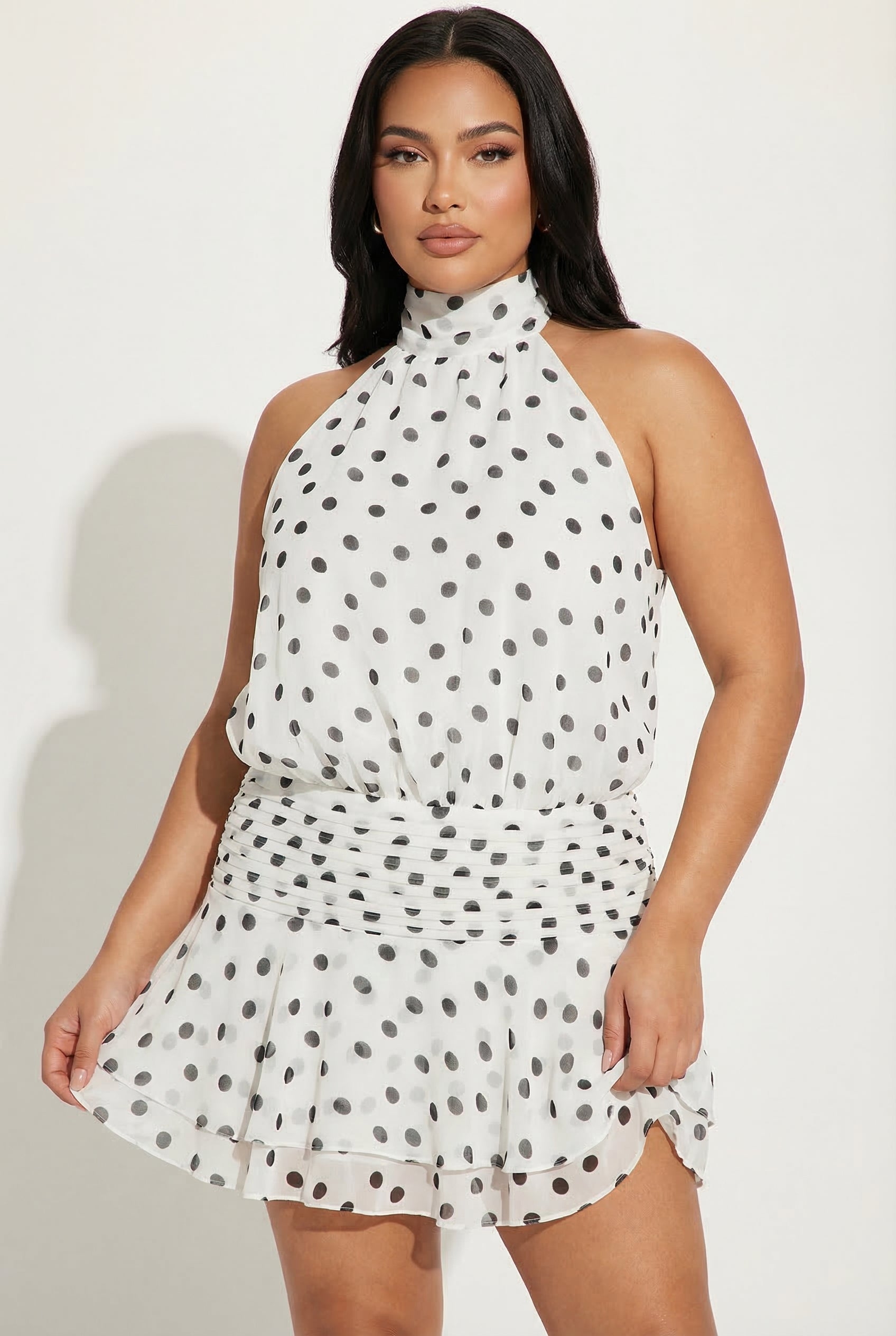 A&A Vela Backless Ruffled Halter Neck Pleated Dress