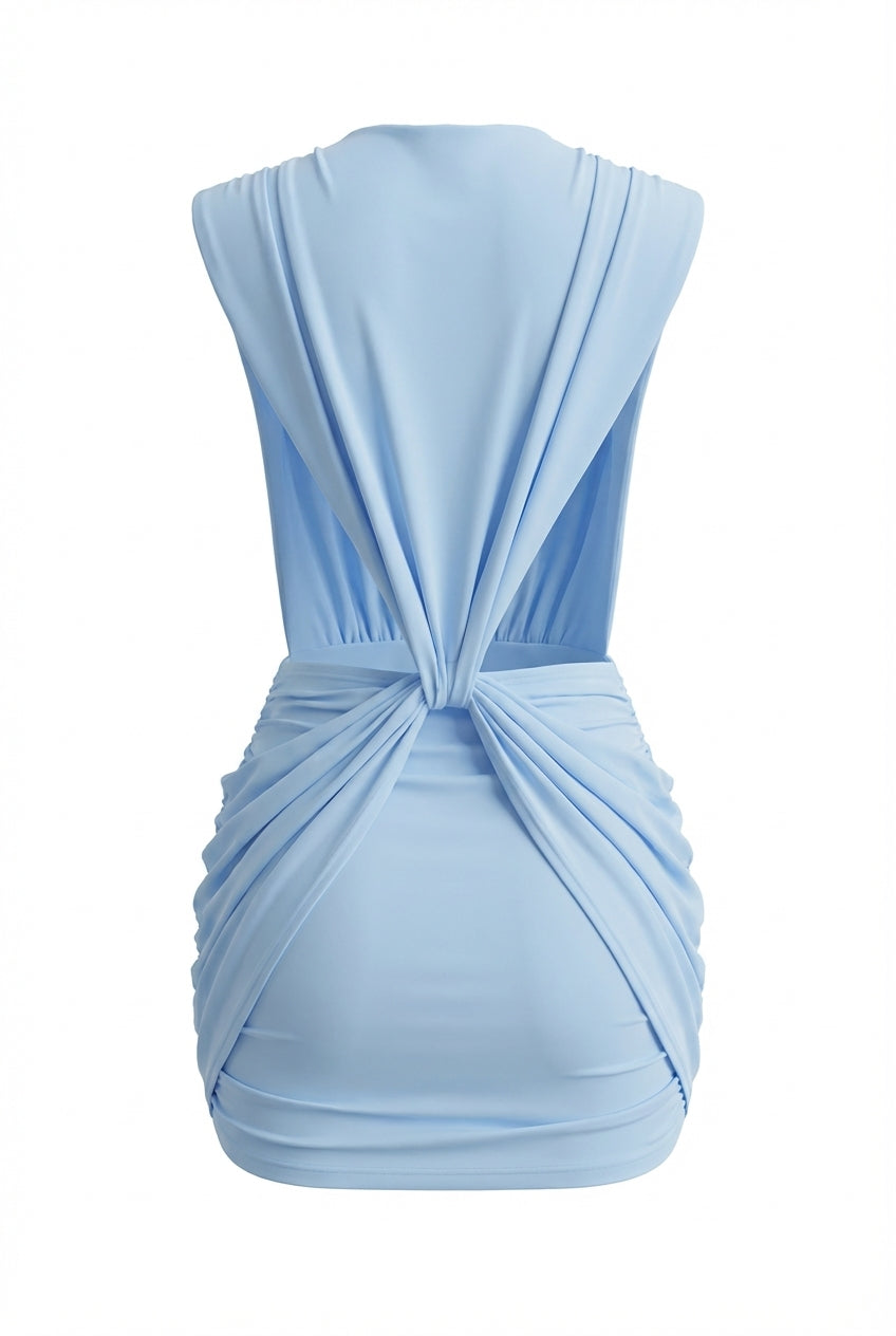 A&A Elowyn Ruched Draped Plunge Neck Mini Dress