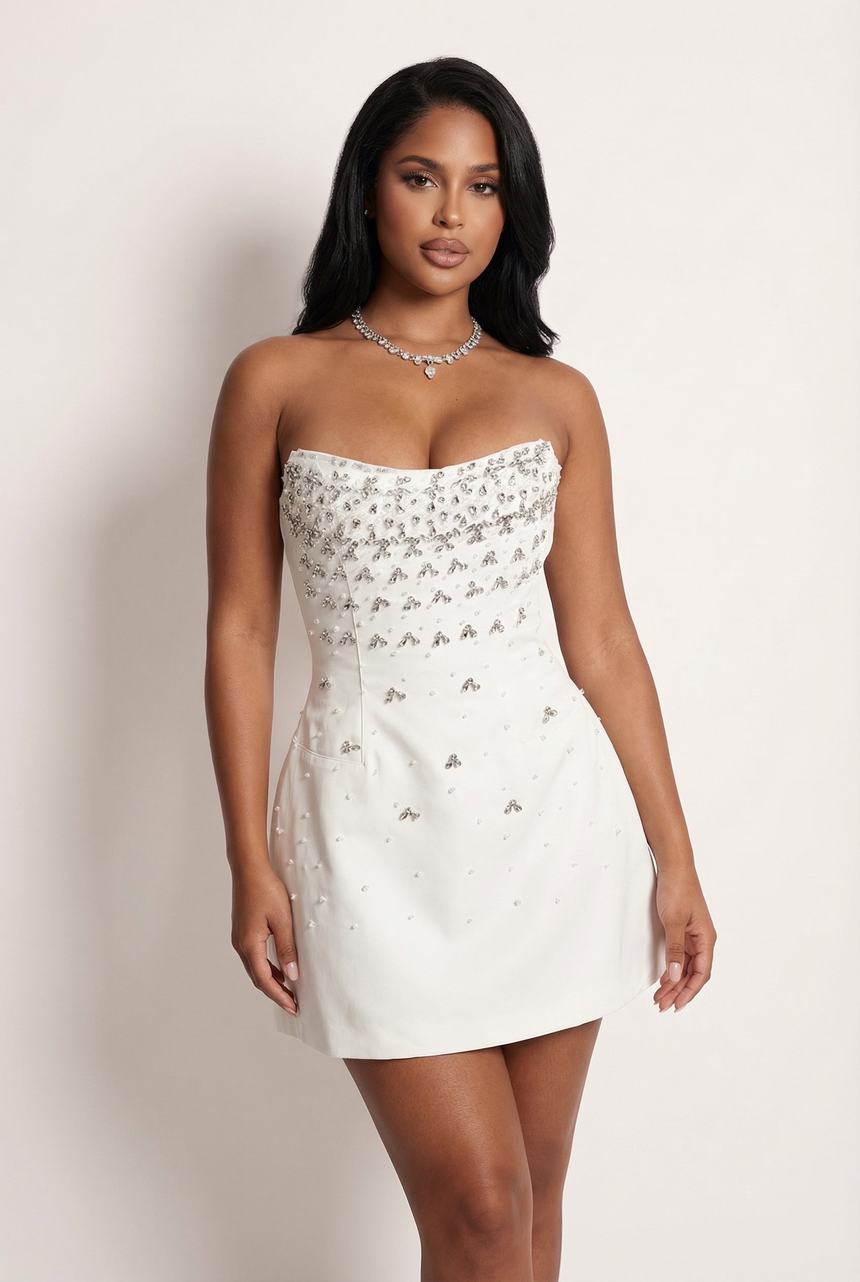A&A Luxe White Crystal Embellished Dress