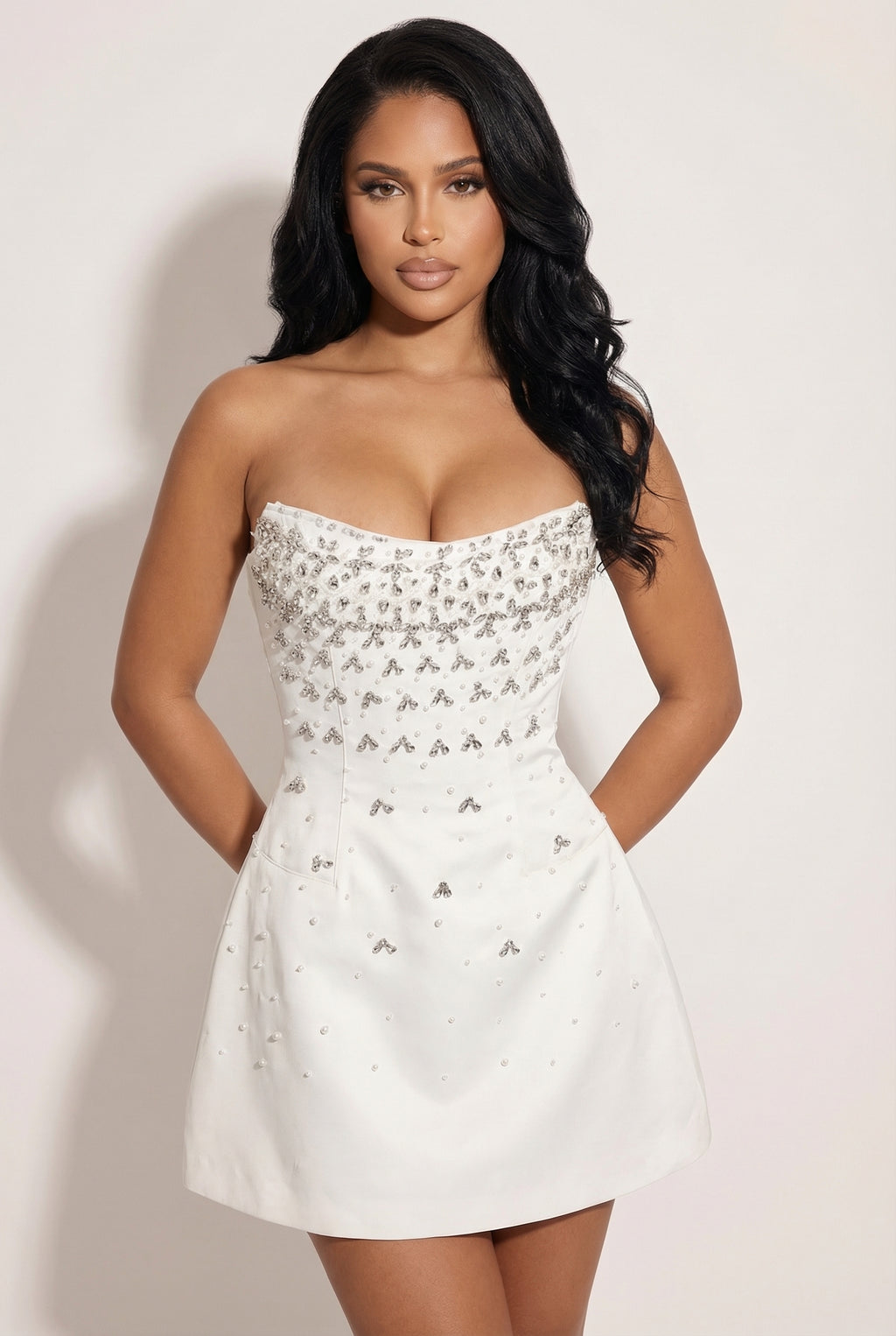 A&A Luxe White Crystal Embellished Dress