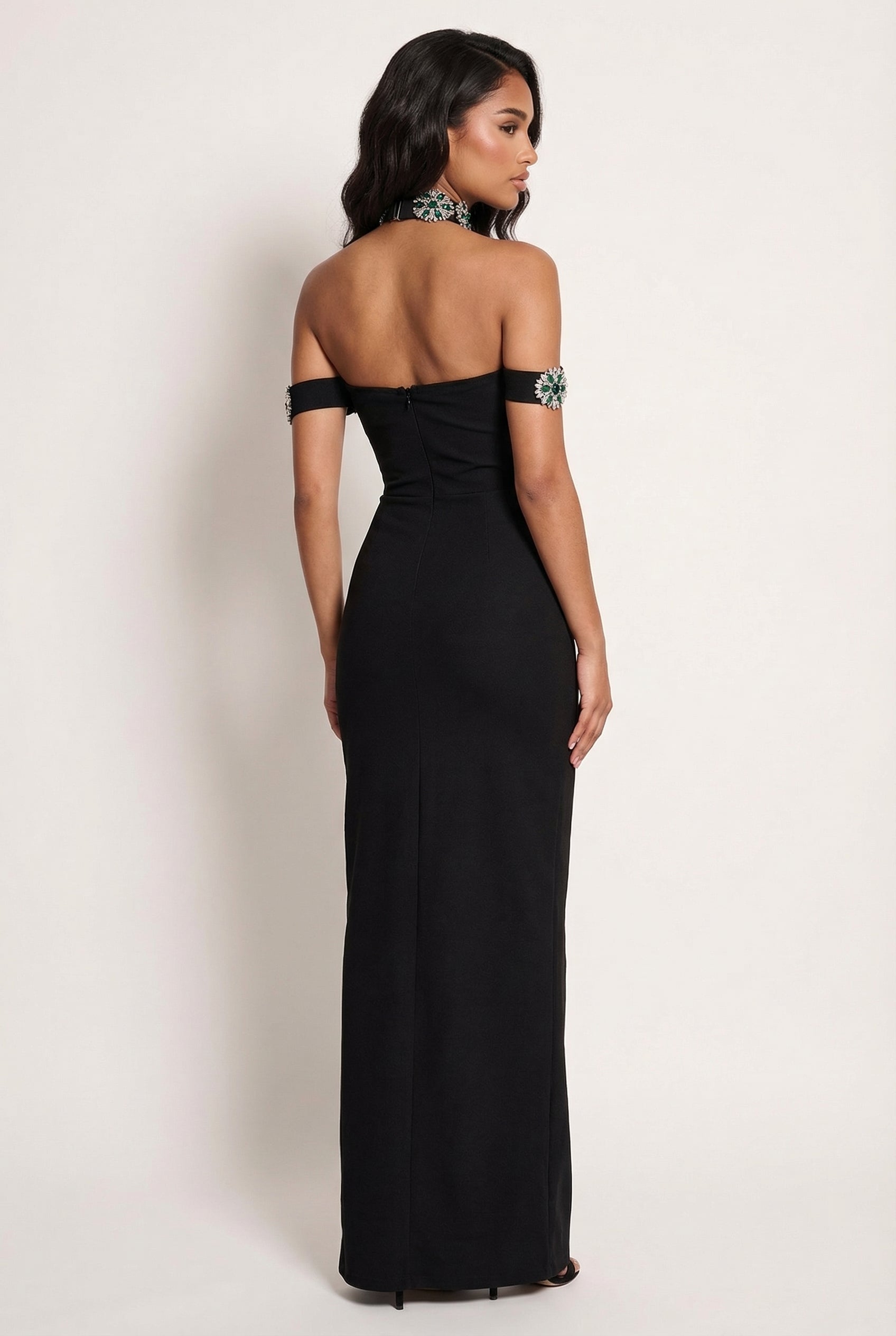 A&A Luxe Embellished Diamonte Crystal Bandage Bodycon Maxi Dress