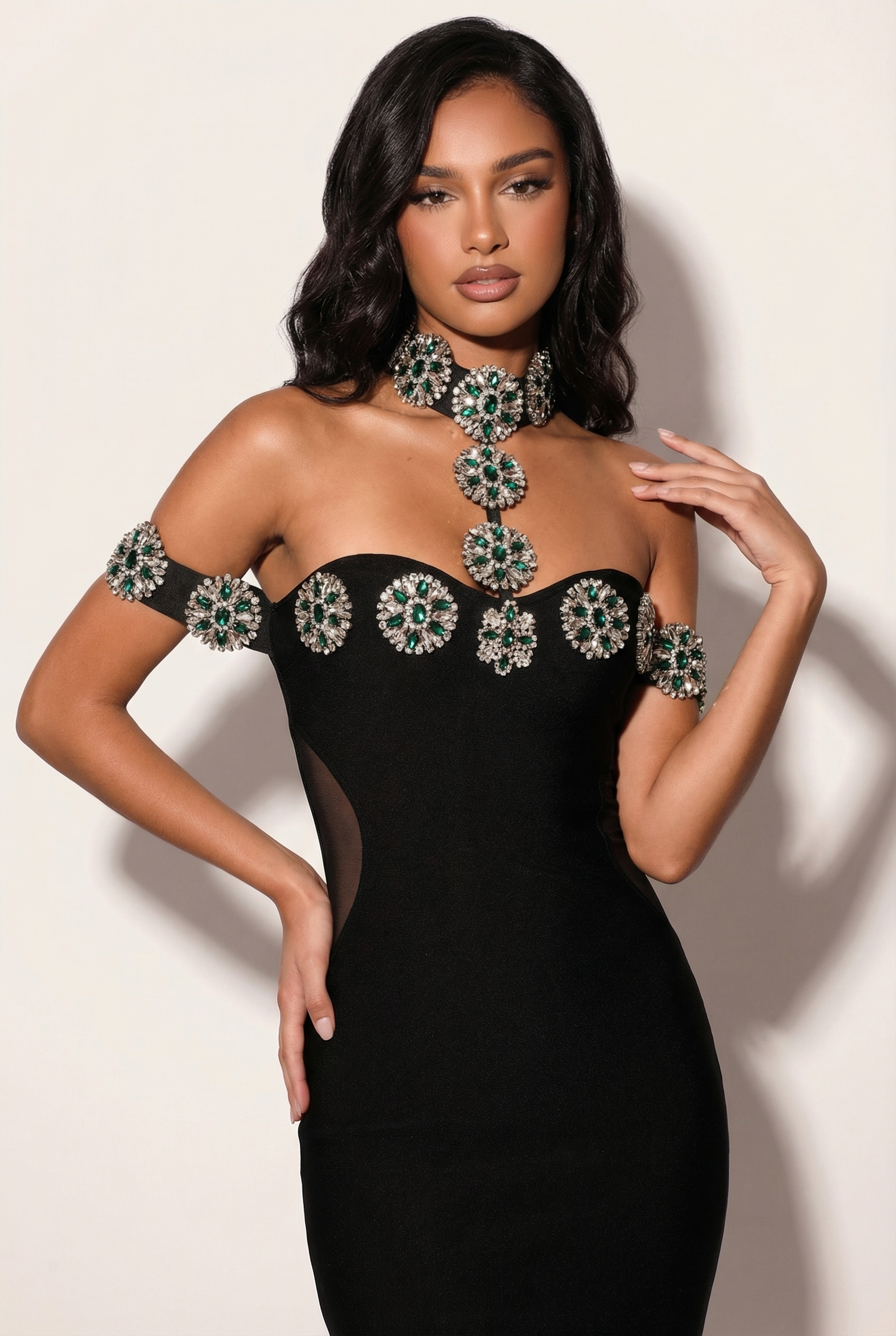 A&A Luxe Embellished Diamonte Crystal Bandage Bodycon Maxi Dress
