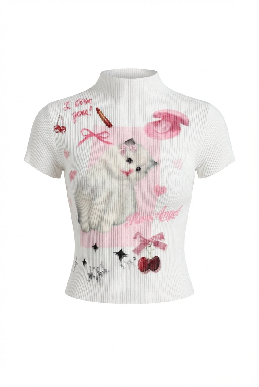 A&A Princess Paws White Graphic Print Crop Top