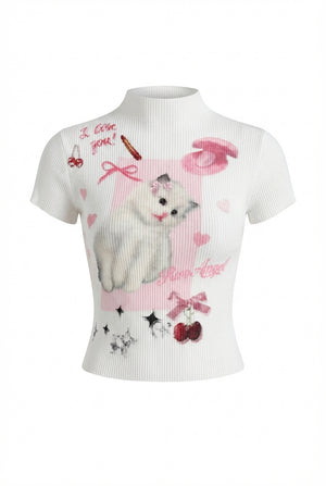 A&A Princess Paws White Graphic Print Crop Top